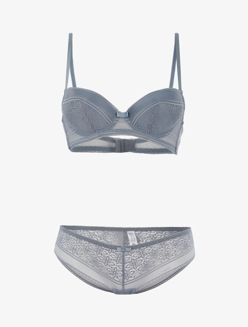 Ensemble dentelle à maille et culotte - gris clair - 1