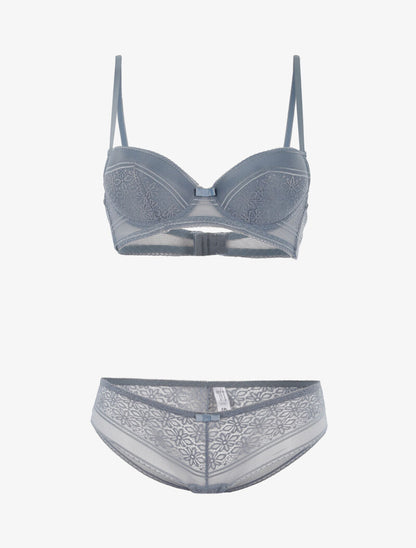 Ensemble dentelle à maille et culotte - gris clair - 1
