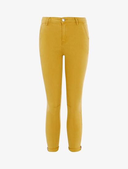 Jeans 7/8 High-Waist Skinny mit Paspeln an den Knöcheln - Senf