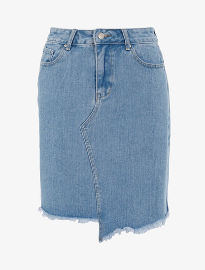 Jupe trapèze destroy - bleu denim - 1