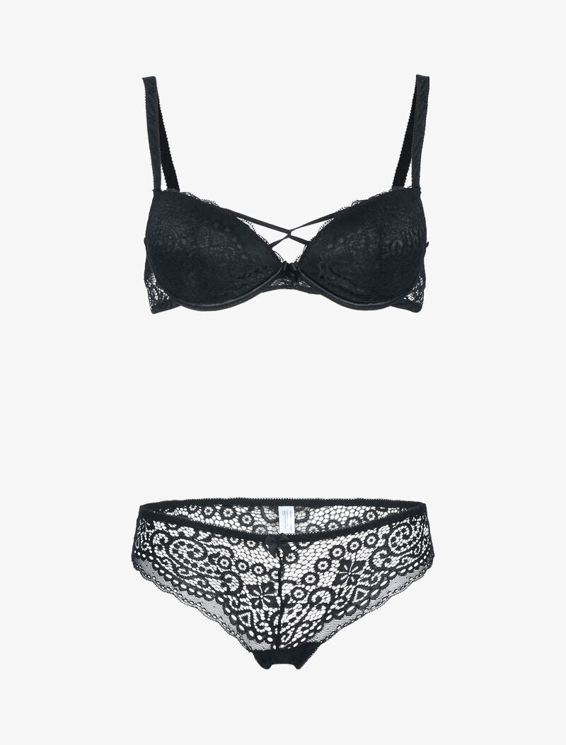 Ensemble en dentelle et détails entrelacés - noir - 1
