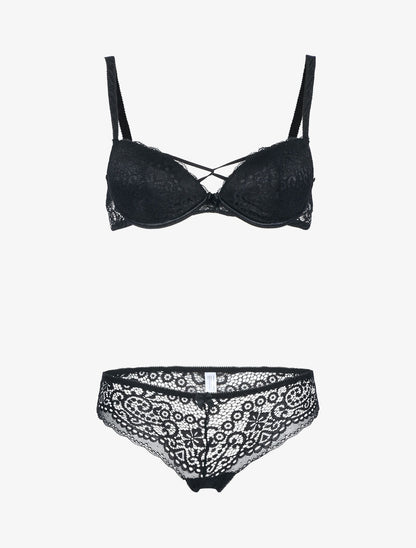 Ensemble en dentelle et détails entrelacés - noir - 1