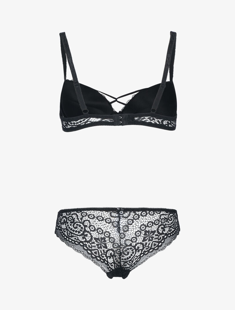 Ensemble en dentelle et détails entrelacés - noir - 2