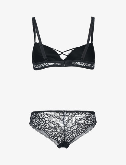 Ensemble en dentelle et détails entrelacés - noir - 2