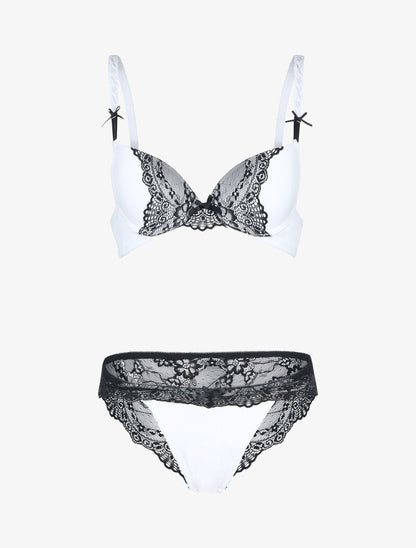 Ensemble à empiècement dentelle effet papillon - blanc et noir - 1