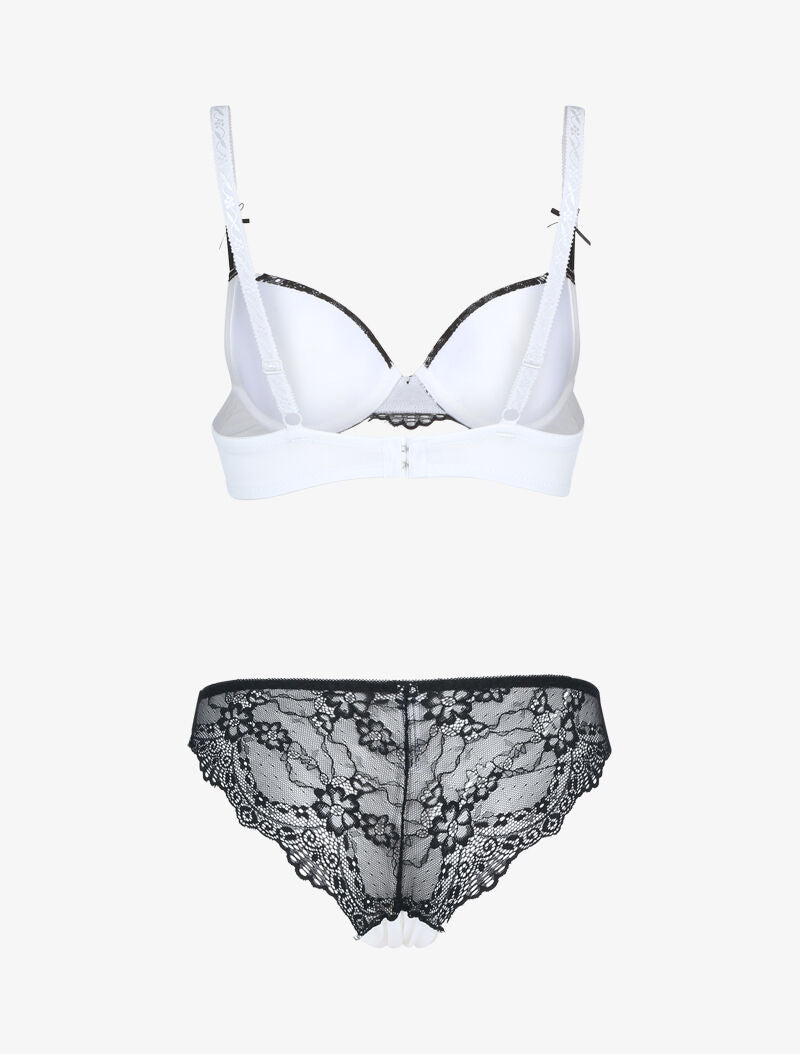 Ensemble à empiècement dentelle effet papillon - blanc et noir - 2