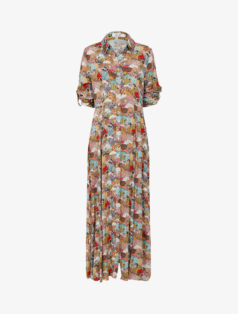 Robe chemise à imprimé paysage fleuri - jaune - 1