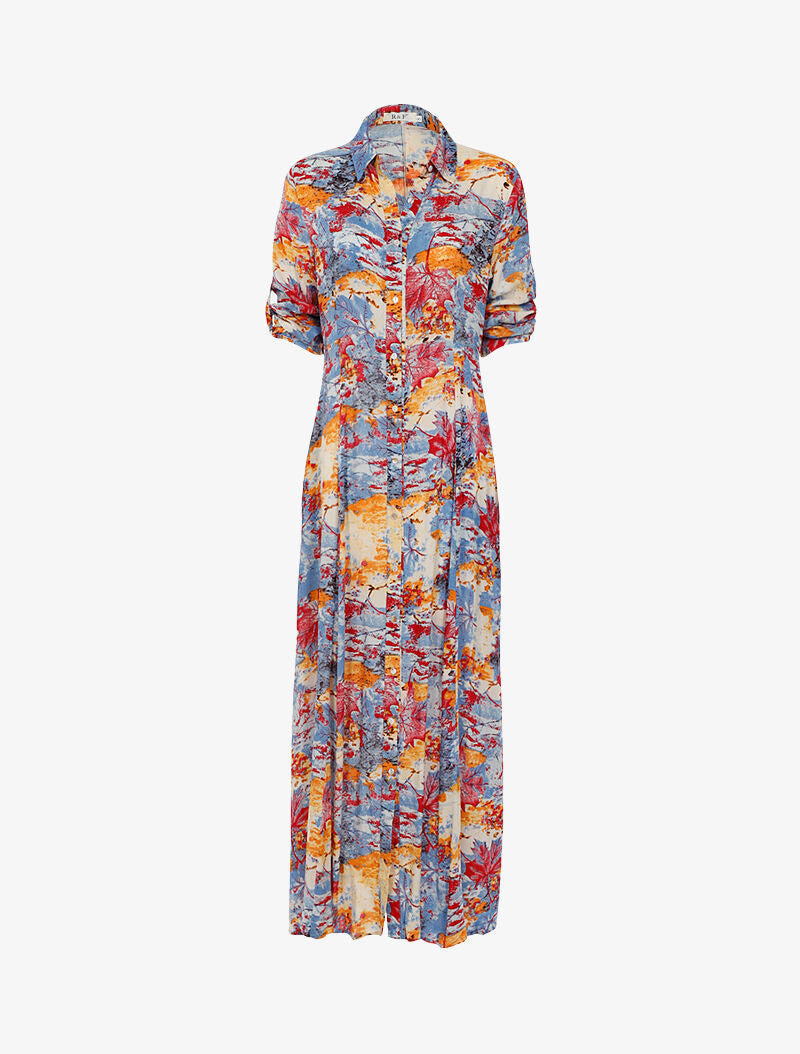 Robe chemise à imprimé automnal abstrait - bleu ciel - 1