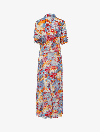 Robe chemise à imprimé automnal abstrait - bleu ciel - 2