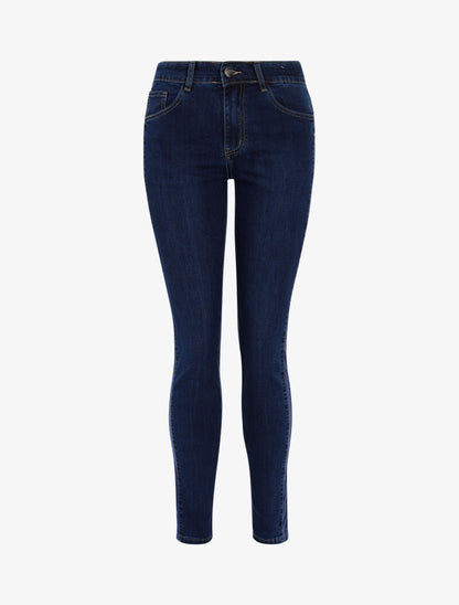 Jean mom taille haute à bande velours - bleu denim - 2