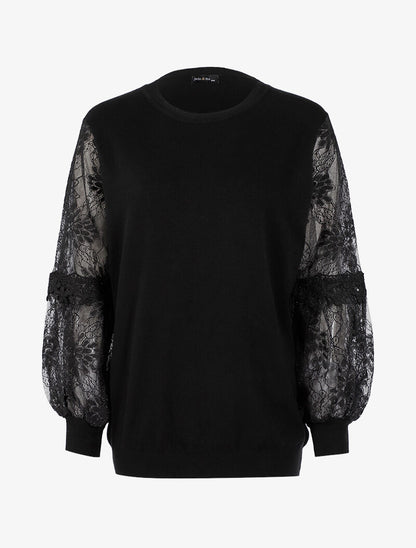 Pull à manches bouffantes stylisées - noir - 2
