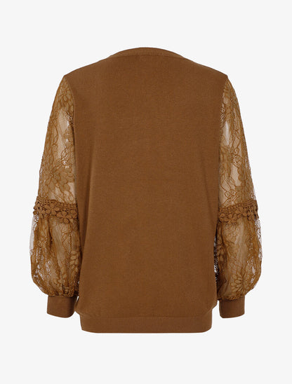Pull à manches bouffantes stylisées - camel - 2