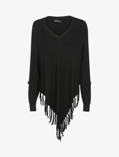 Pull poncho à franges - noir - 3