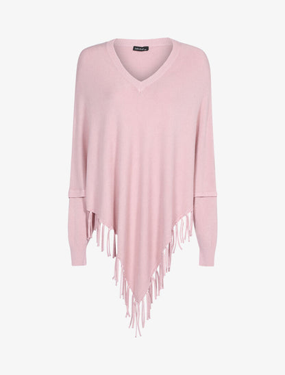 Pull poncho à franges - rose - 1