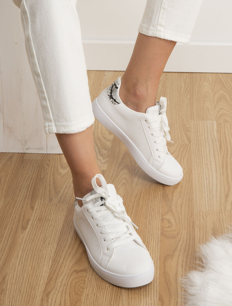 Sneakers à languette et contrefort imprimé - blanc/python - 1