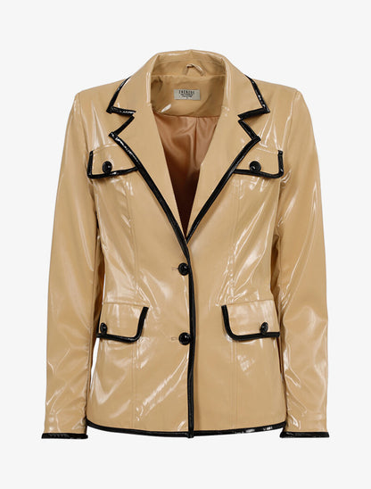 Veste en vinyle à bords contrastés - beige/noir - 1