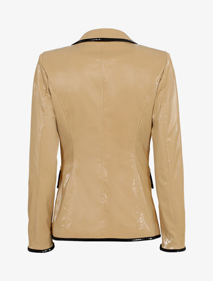 Veste en vinyle à bords contrastés - beige/noir - 2