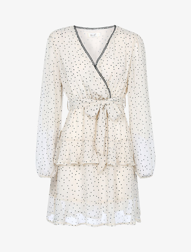 Robe volantée à imprimé pois - beige - 3