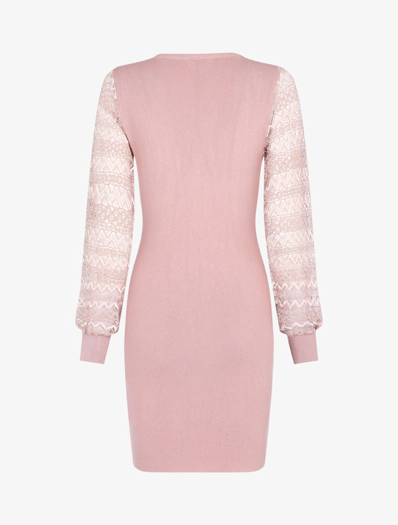 Robe-pull à manches en dentelle - rose - 2