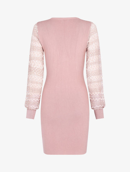 Robe-pull à manches en dentelle - rose - 2
