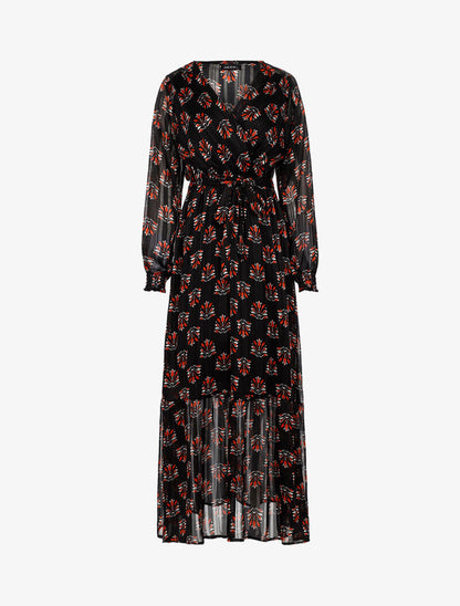 Robe longue cache-coeur imprimé fleurs abstraites - noir - 2