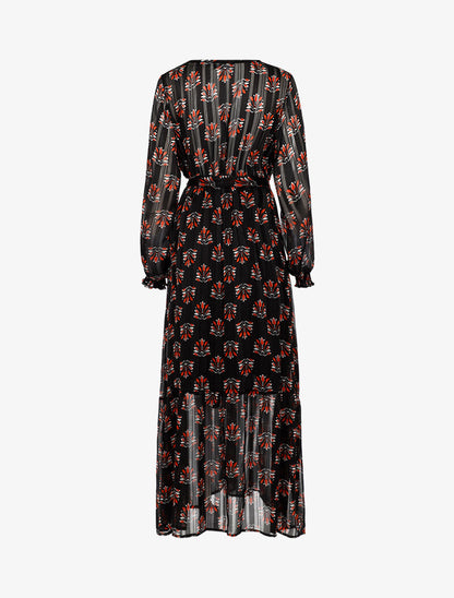 Robe longue cache-coeur imprimé fleurs abstraites - noir - 3