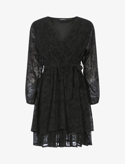 Robe patineuse effet velours fleurie - noir - 3