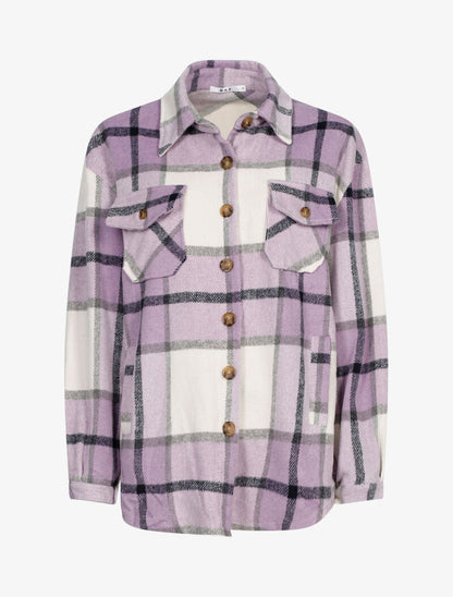 Veste style chemise à imprimé tartan - lilas - 3