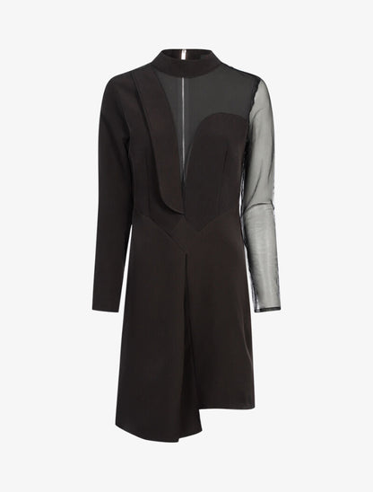 Robe asymétrique bi matière - noir - 3