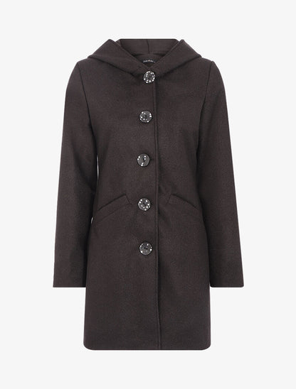 Manteau uni à capuche - noir - 3