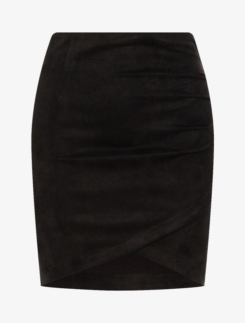 Jupe en suédine style portefeuille drapé - noir - 3
