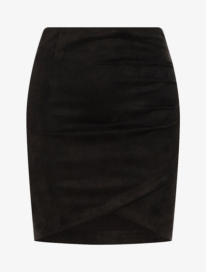 Jupe en suédine style portefeuille drapé - noir - 3