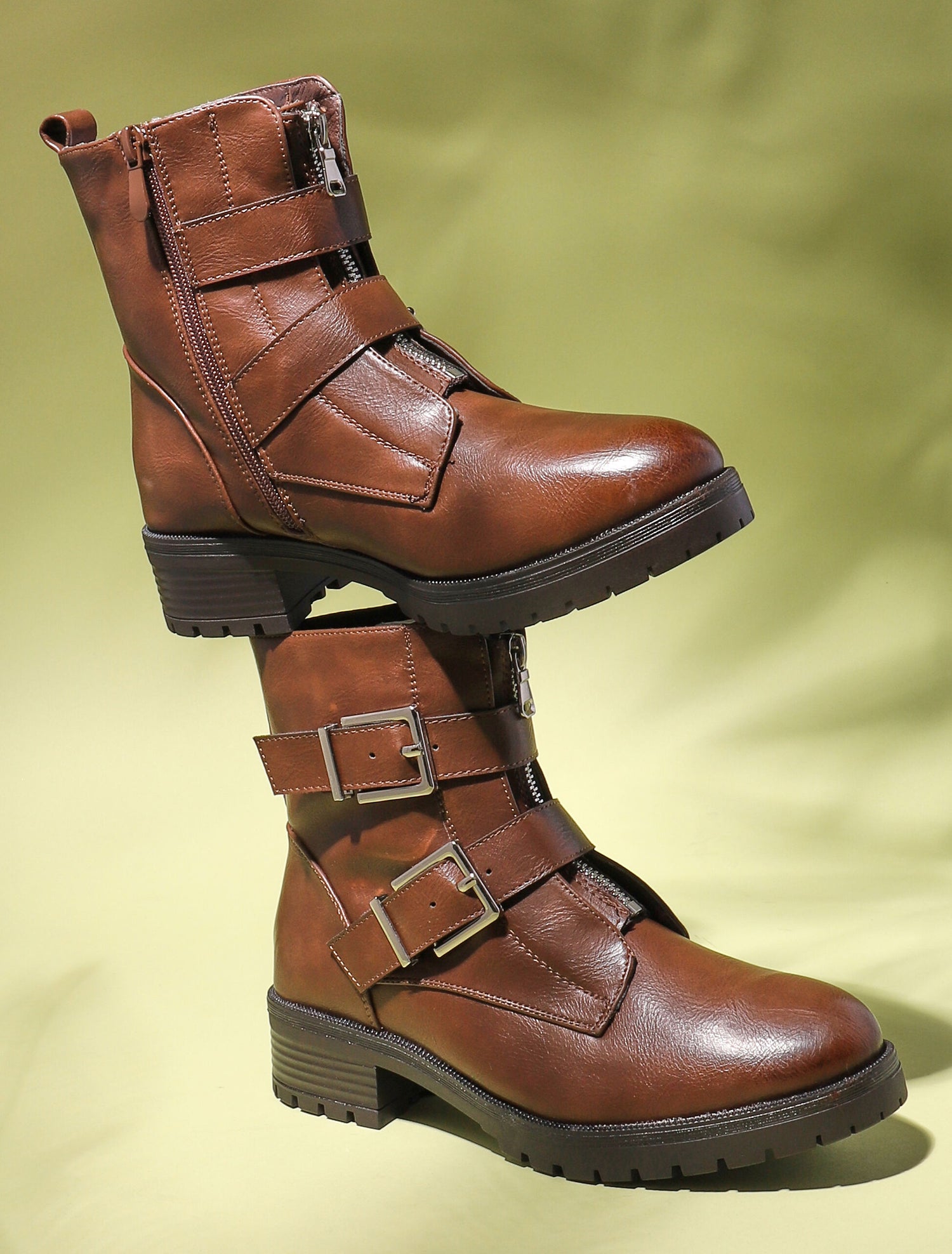 Boots à sangles larges et zip avant - marron - 6
