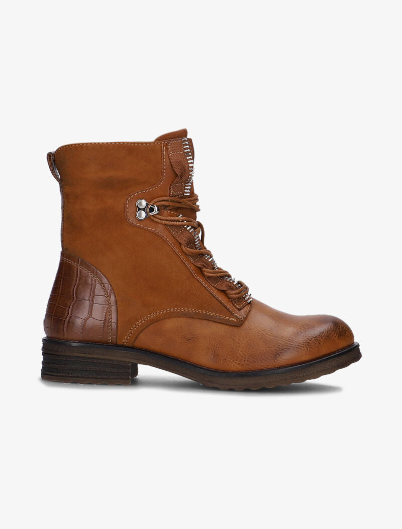Boots bimatière à lacets - camel - 2