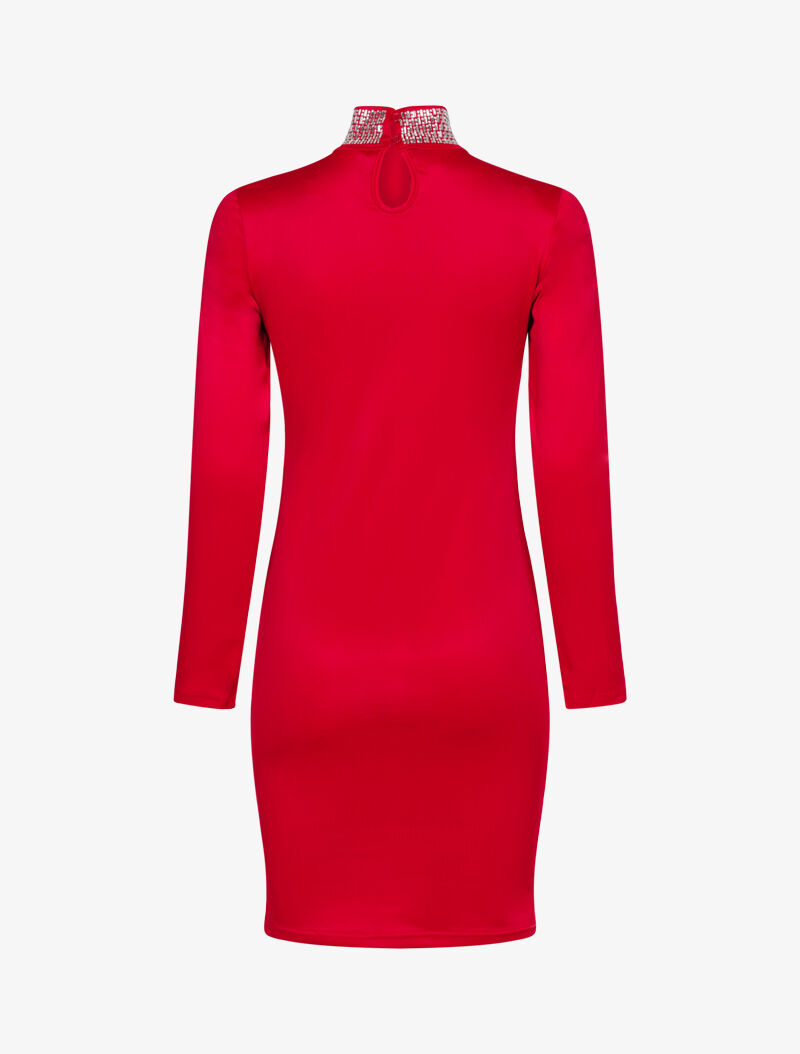 Robe à col montant strassé - rouge - 3