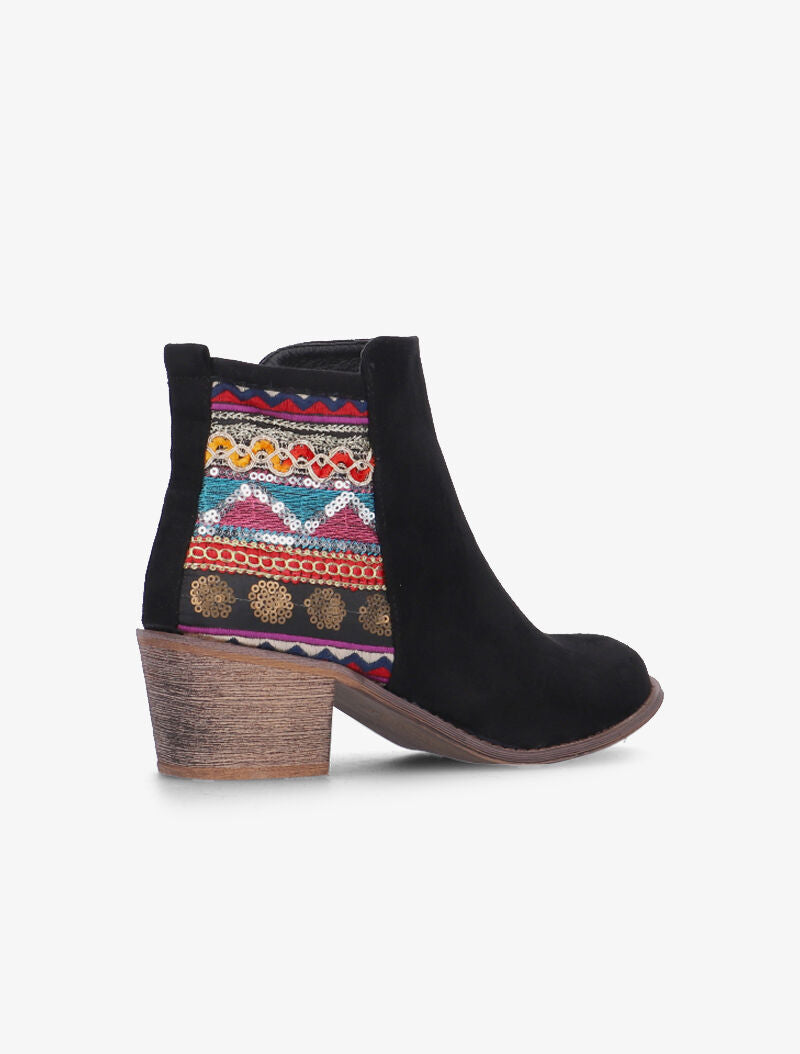 Bottines brodées style bohème - noir - 4