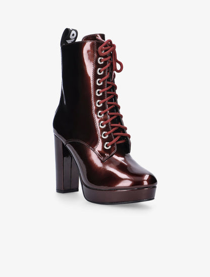 Bottines hautes vernies à inscription love - lie de vin - 2