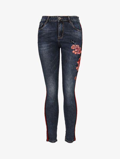 Jean à fleurs brodées - denim foncé - 3