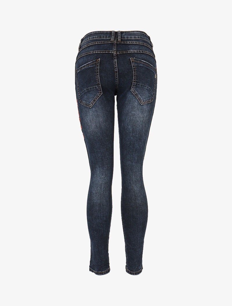 Jean à fleurs brodées - denim foncé - 4
