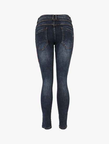 Jean à fleurs brodées - denim foncé - 4