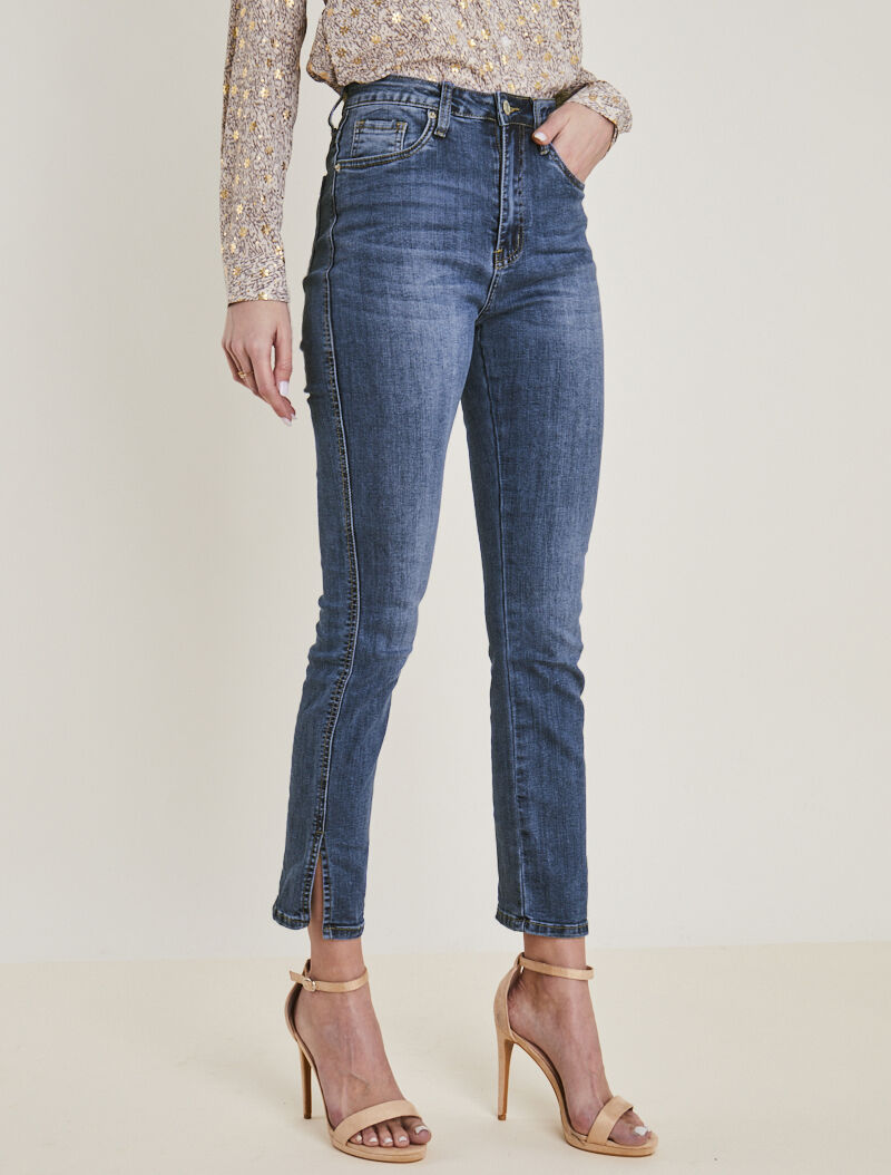 Jean droit fendu à taille haute - bleu denim - 5