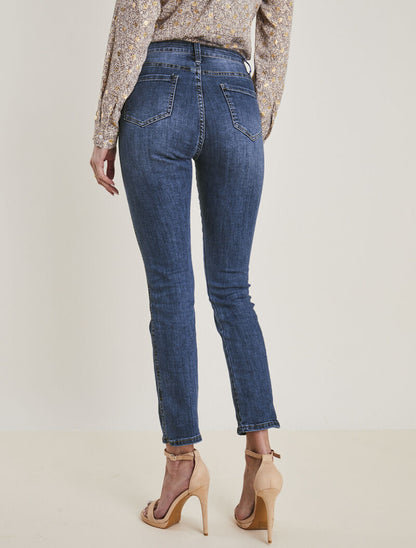 Jean droit fendu à taille haute - bleu denim - 2