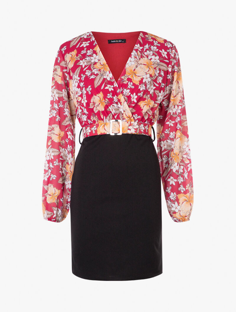 Robe à buste imprimé floral - bordeaux - 1