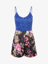 Combishort à buste dentelle et imprimé fleuri - bleu roi - 1