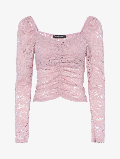 Crop top en dentelle - rose - 3