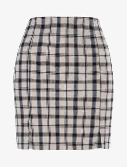 Mini jupe à imprimé tartan - beige - 1