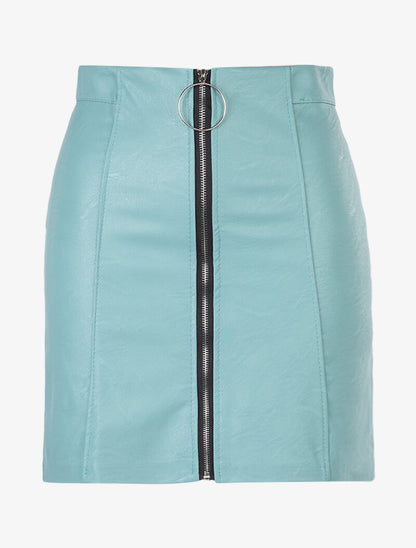 Jupe droite zippée en simili - turquoise - 3