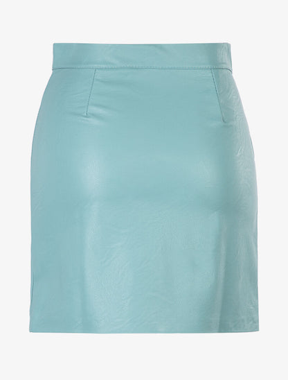 Jupe droite zippée en simili - turquoise - 2