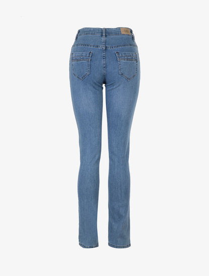 Jean droit à poches arrière stylisées - bleu denim - 2