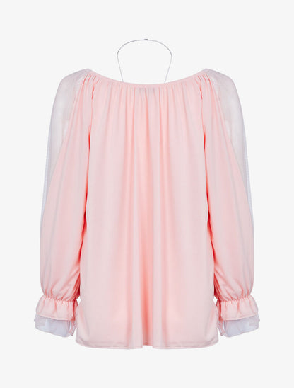 Blouse à manches fendues et résille - rose - 2